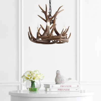 Eldora 18" Three-Light Resin Antler Chandelier - Brown