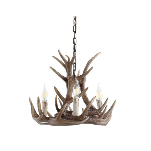 Eldora 18" Three-Light Resin Antler Chandelier - Brown