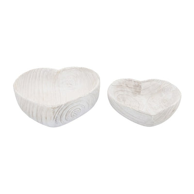 9"/10" Wood Heart Bowls Set of 2 - White