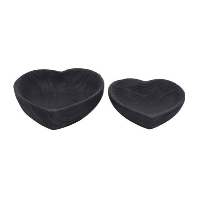 9"/10" Wood Heart Bowls Set of 2 - Black