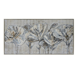 61" x 31" Flowers Oil Painting - Gray