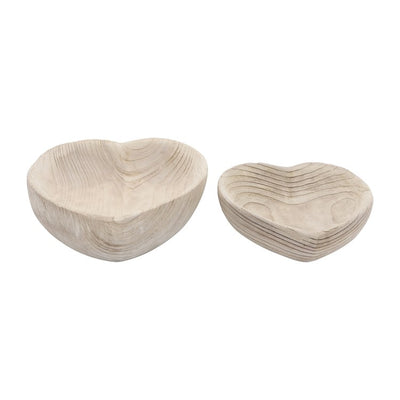 9"/10" Wood Heart Bowls Set of 2 - Natural