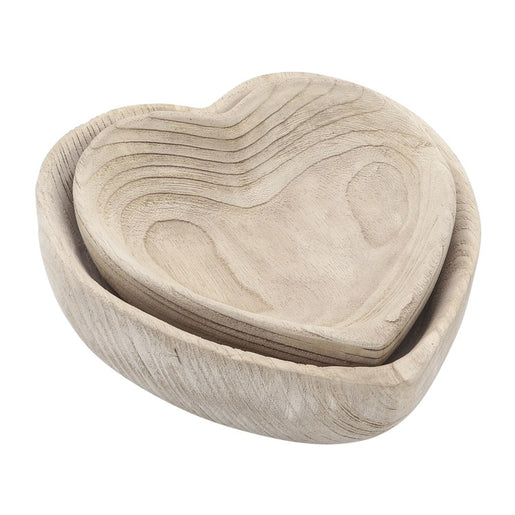 9"/10" Wood Heart Bowls Set of 2 - Natural