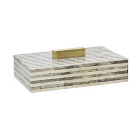 9" Bone Rectangular Box - Light Gray/Gold