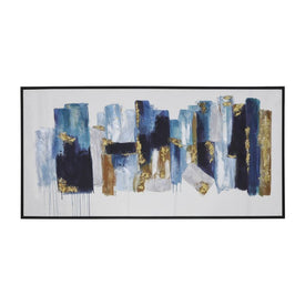 64" x 32" Abstract Handpainted Canvas Wall Art - Blue/Gold