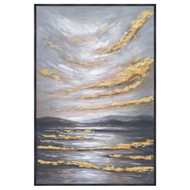40" x 60" Sky Handpainted Canvas Wall Art - Gray/Gold