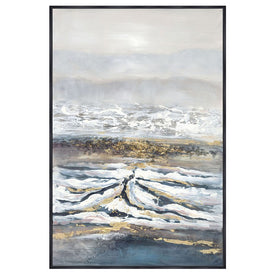 40" x 60" Mountainscape Abstract Handpainted Canvas Wall Art - Gray/Gold
