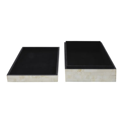Polyresin/MDF Checkered Lidded Boxes Set of 2 - Black/White