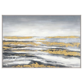 60" x 40" Horizon Abstract Handpainted Canvas Wall Art - Gray/Gold