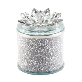 5" Round Crystal Lotus Box - Silver