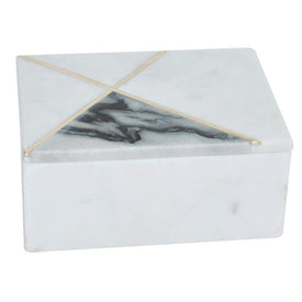 7" x 5" Marble Rectangular Box with Brass Inlay - White/Gray