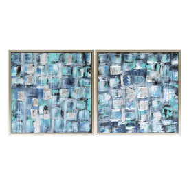 26" x 26" Abstract Squares Oil Paintings Set of 2 - Blue