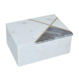 7" x 5" Marble Rectangular Box with Brass Inlay - White/Gray