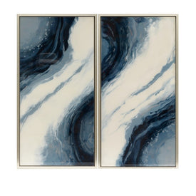 42" x 22" Abstract Oil Paintings Set of 2 - Blue/White