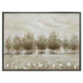 47" x 35" Trees and Flowers Handpainted Canvas Wall Art - Multi