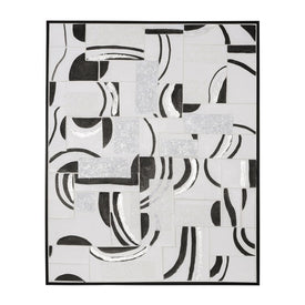 40" x 32" Abstract Handpainted Framed Wall Art - Black/White