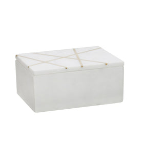 Marble Box with Gold Metal Inlay - White