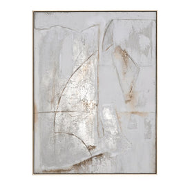 48" x 36" Abstract Handpainted Framed Wall Art - Beige/White