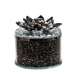 4" Round Crystal Lotus Box - Smoke