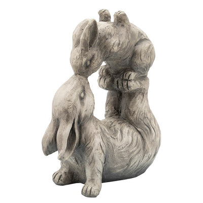 15" Polyresin Kissing Bunnies Figurine - Antique White