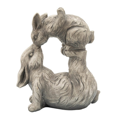 15" Polyresin Kissing Bunnies Figurine - Antique White