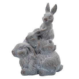 16" Polyresin Three Bunnies Figurine - Gray