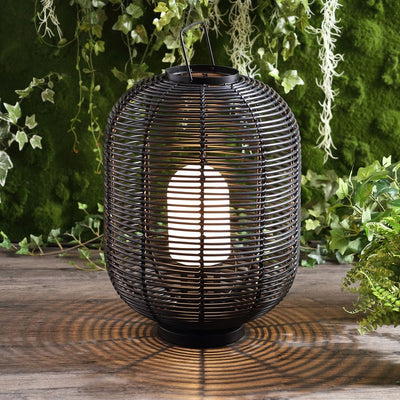 Kandella Woven Resin Wicker Outdoor Table Lantern-Style Lamp - Black