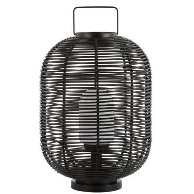 Kandella Woven Resin Wicker Outdoor Table Lantern-Style Lamp - Black