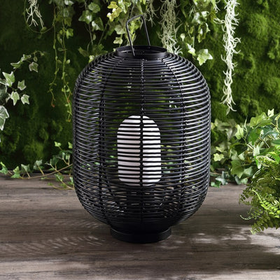 Kandella Woven Resin Wicker Outdoor Table Lantern-Style Lamp - Black