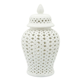 18" Cut-Out Clover Temple Jar - White