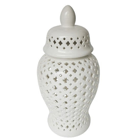 24" Cut-Out Clover Temple Jar - White