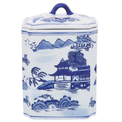 8" Ceramic Rectangular Jar with Lid - Blue