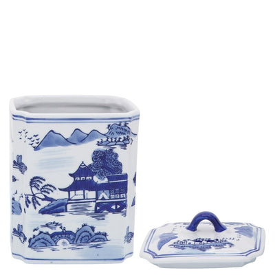 8" Ceramic Rectangular Jar with Lid - Blue