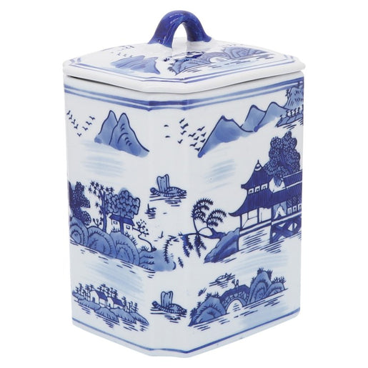 8" Ceramic Rectangular Jar with Lid - Blue