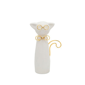 7" Ceramic Cat with Glasses Figurine - White