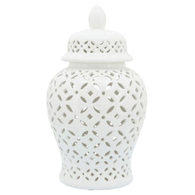 18" Cut-Out Daisies Temple Jar - White