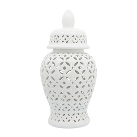 24" Cut-Out Daisies Temple Jar - White