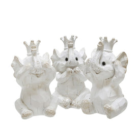 Polyresin Hear No/See No/Speak No Elephants Set of 3 - White