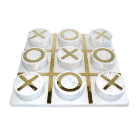 12" x 12" Marble Tic-Tac-Toe Game - White/Gold