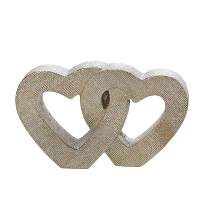 10" Ceramic Double Heart Sculpture - Champagne