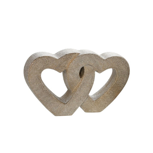 10" Ceramic Double Heart Sculpture - Champagne