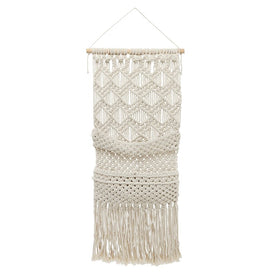 32" Cotton Macrame Wall Hanging with Two Storage Pouches - Ivory/Beige