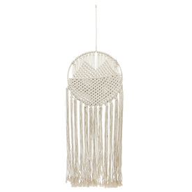 36" Oval Cotton Macrame Wall Hanging with Storage Pouch - Ivory/Beige