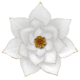 19" Metal Lotus Flower Wall Decor - White/Gold
