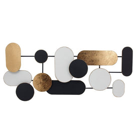 45" Metal Circles and Ovals Wall Decor - Black/Gold/White