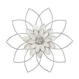 25" Metal Flower Wall Decor - White/Gold