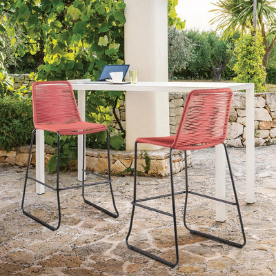 Shasta 30" Outdoor Metal and Brick Red Rope Stackable Barstools Set of 2