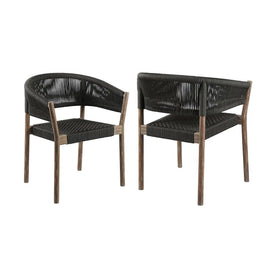 Doris Indoor Outdoor Dining Chair in Light Eucalyptus Wood with Charcoal Rope Set of 2