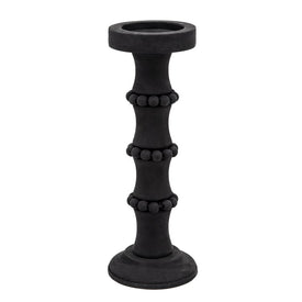 14" Banded Bead Wood Candle Holder - Black