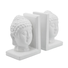 8" Buddha Head Bookends Set of 2 - White